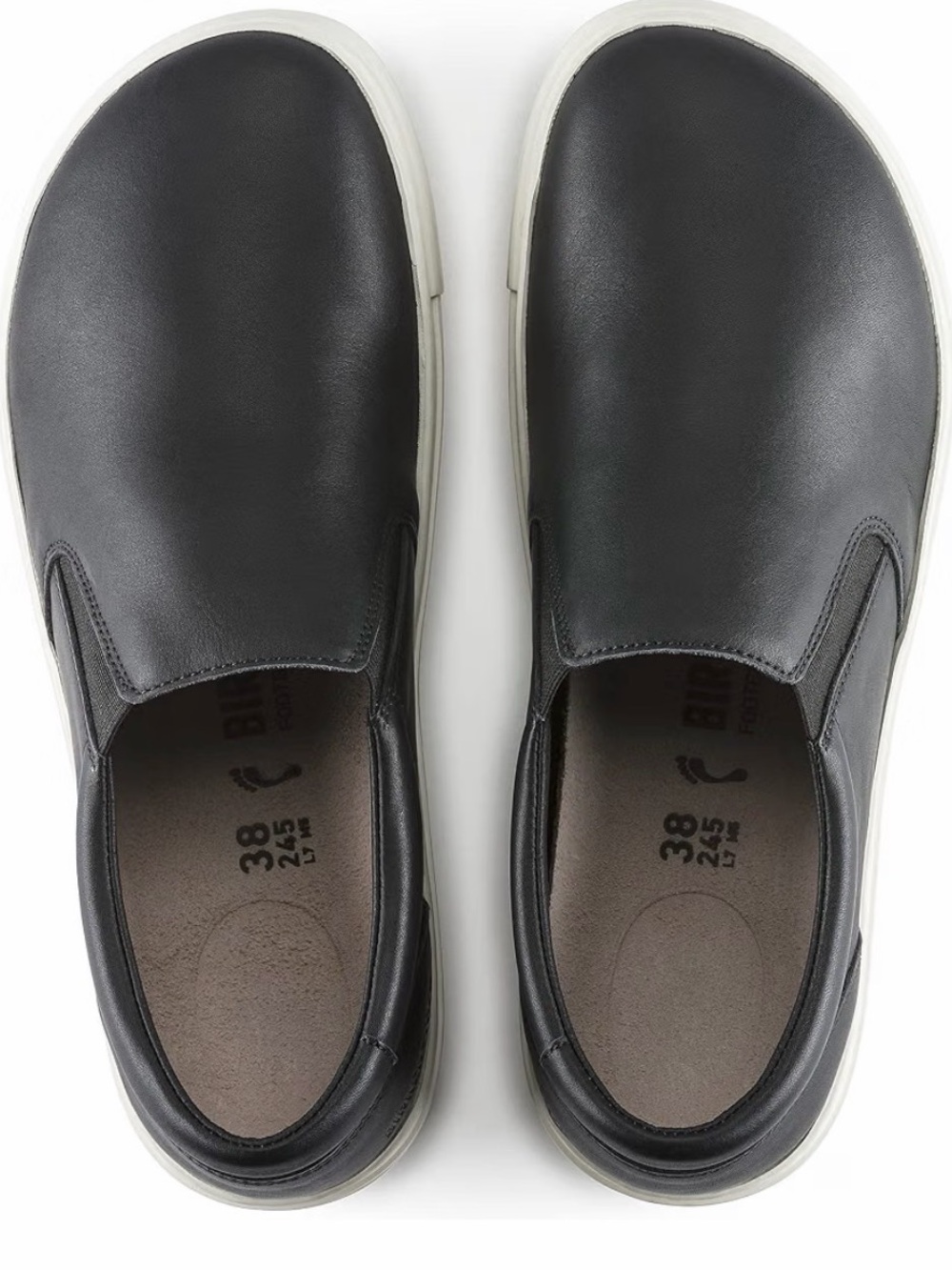 Birkenstock Women's Black Slip-On Leather Sneakers with White Sole - Picture 2 of 5